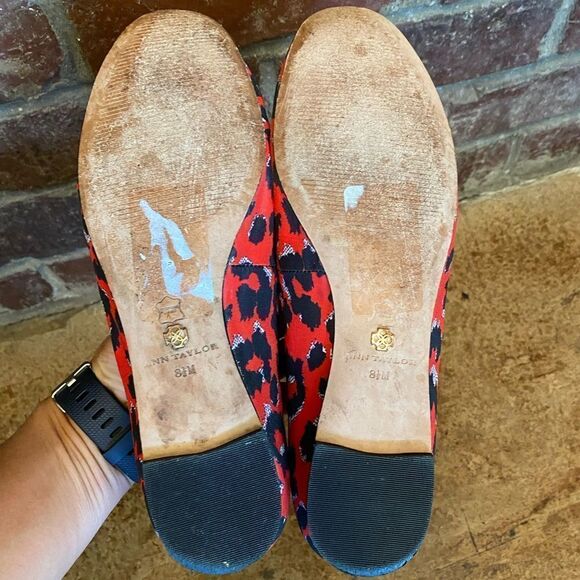 ANN Taylor red and black cheetah animal print silk ballet flats - Picture 7 of 8